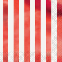 Load image into Gallery viewer, Red Foil Stripes Luncheon Napkins, 16ct - Foil Stamped
