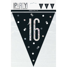 Load image into Gallery viewer, Age &quot;16&quot; Glitz Black &amp; Silver Prismatic Plastic Flag Banner (9ft)
