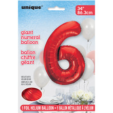 Load image into Gallery viewer, Red Number 6 Shaped Foil Balloon 34&quot;
