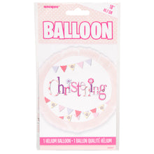 Load image into Gallery viewer, Pink Bunting Christening Round Foil Balloon 18&quot;, Packaged
