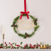 Load image into Gallery viewer, Merry Christmas Acrylic Gold Foliage Wreath
