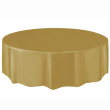 Load image into Gallery viewer, Matte Gold Solid Round Plastic Table Cover, 84&quot;
