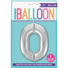 Load image into Gallery viewer, Silver Number 0 Shaped Foil Balloon 34&quot;
