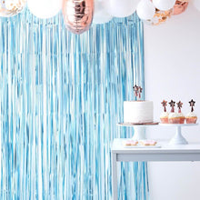 Load image into Gallery viewer, Matte Light Blue Shimmer Curtain Backdrop

