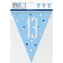 Load image into Gallery viewer, Age &quot;13&quot; Glitz Blue &amp; Silver Prismatic Plastic Flag Banner (9ft)
