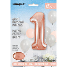 Load image into Gallery viewer, Rose Gold Number 1 Shaped Foil Balloon 34&quot;
