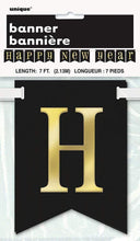 Load image into Gallery viewer, Foil Stamped Gold &amp; Black Happy New Year Pennant Banner, 7 ft
