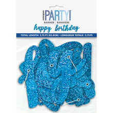 Load image into Gallery viewer, Blue Glitz Script &quot;Happy Birthday&quot; Prismatic Foil Jointed Banner, 2pc
