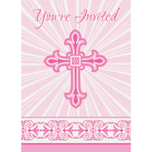 Load image into Gallery viewer, Pink Radiant Cross Invitations, 8ct
