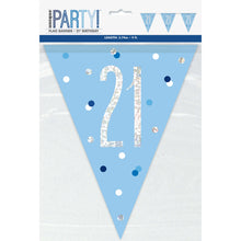 Load image into Gallery viewer, Birthday Blue Glitz Number 21 Flag Banner, 9 ft
