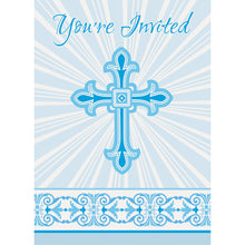 Load image into Gallery viewer, Blue Radiant Cross Invitations, 8ct
