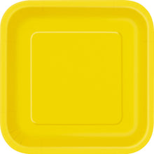 Load image into Gallery viewer, Bright Yellow Solid Square 9&quot; FSC Dinner Plates, 14ct
