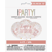 Load image into Gallery viewer, 12&quot; Clear Printed Rose Gold &quot;Happy Birthday&quot; Balloons with Confetti
