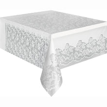 Load image into Gallery viewer, White Lace Effect Rectangular Plastic Table Cover, 54&quot;x108&quot;

