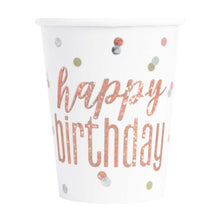 Load image into Gallery viewer, Birthday Rose Gold Glitz Prismatic Foil 9oz Paper Cups, 8ct
