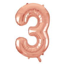 Load image into Gallery viewer, Rose Gold Number 3 Shaped Foil Balloon 34&quot;

