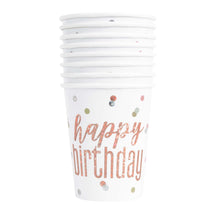 Load image into Gallery viewer, Birthday Rose Gold Glitz Prismatic Foil 9oz Paper Cups, 8ct

