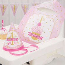 Load image into Gallery viewer, Pink &amp; Gold First Birthday High Chair Decorating Kit
