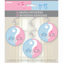 Load image into Gallery viewer, Gender Reveal Hanging Swirl Decorations, 26&quot;, 3ct

