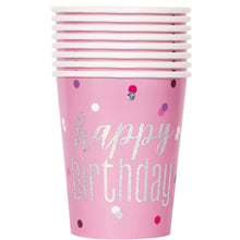 Load image into Gallery viewer, Birthday Pink Glitz Prismatic 9oz Paper Cups, 8ct
