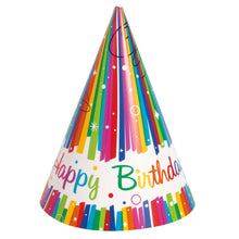 Load image into Gallery viewer, Rainbow Ribbons Birthday Party Hats, 8ct
