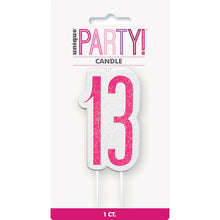 Load image into Gallery viewer, Birthday Pink Glitz Number 13 Numeral Candle

