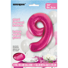 Load image into Gallery viewer, Pink Number 9 Shaped Foil Balloon 34&quot;
