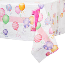 Load image into Gallery viewer, First Birthday Pink Balloons Rectangular Plastic Table Cover, 54&quot;x84&quot;
