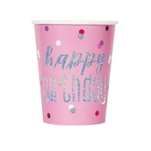 Load image into Gallery viewer, Birthday Pink Glitz Prismatic 9oz Paper Cups, 8ct
