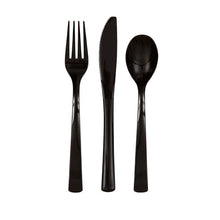 Load image into Gallery viewer, Midnight Black Solid Assorted Plastic Cutlery, 18ct
