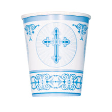 Load image into Gallery viewer, Blue Radiant Cross 9oz Paper Cups, 8ct
