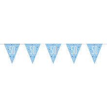 Load image into Gallery viewer, Age &quot;50&quot; Glitz Blue &amp; Silver Prismatic Plastic Flag Banner (9ft)
