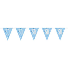 Load image into Gallery viewer, Age &quot;50&quot; Glitz Blue &amp; Silver Prismatic Plastic Flag Banner (9ft)
