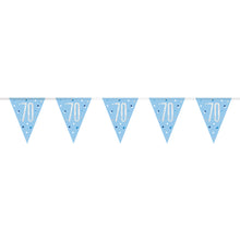 Load image into Gallery viewer, Age &quot;70&quot; Glitz Blue &amp; Silver Prismatic Plastic Flag Banner (9ft)
