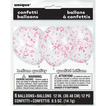 Load image into Gallery viewer, Clear Latex Balloons with Hot Pink Confetti 12&quot;, 6ct
