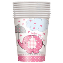 Load image into Gallery viewer, Umbrellaphants Pink 9oz Paper Cups, 8ct
