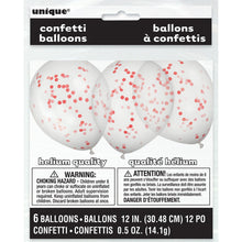 Load image into Gallery viewer, Clear Latex Balloons with Ruby Red Confetti 12&quot;, 6ct
