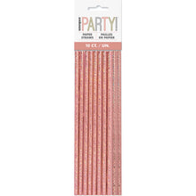 Load image into Gallery viewer, Birthday Rose Gold Glitz Paper Straws - 10ct
