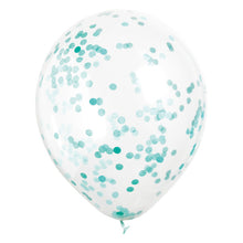 Load image into Gallery viewer, Clear Latex Balloons with Caribbean Teal Confetti 12&quot;, 6ct
