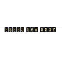 Load image into Gallery viewer, Foil Stamped Gold &amp; Black Happy New Year Pennant Banner, 7 ft
