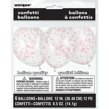 Load image into Gallery viewer, Clear Latex Balloons with Lovely Pink Confetti 12&quot;, 6ct
