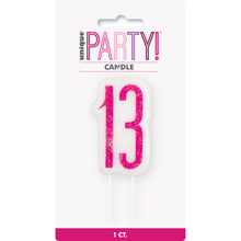 Load image into Gallery viewer, Birthday Pink Glitz Number 13 Numeral Candle
